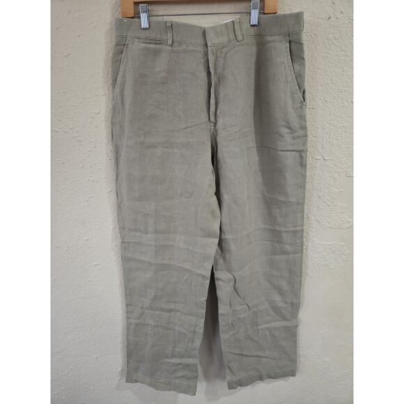 Vintage Polo Ralph Lauren Trousers Men 36x30 Beige 100% Linen, Watch Pocket - Picture 1 of 13
